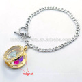 Kubanische Edelstahl magnetischen flachen Silber Kette Gold Kristall Locket Armband Schmuck